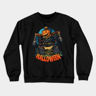 halloween pumpkin scarecrow middle cemetery halloween night Crewneck Sweatshirt